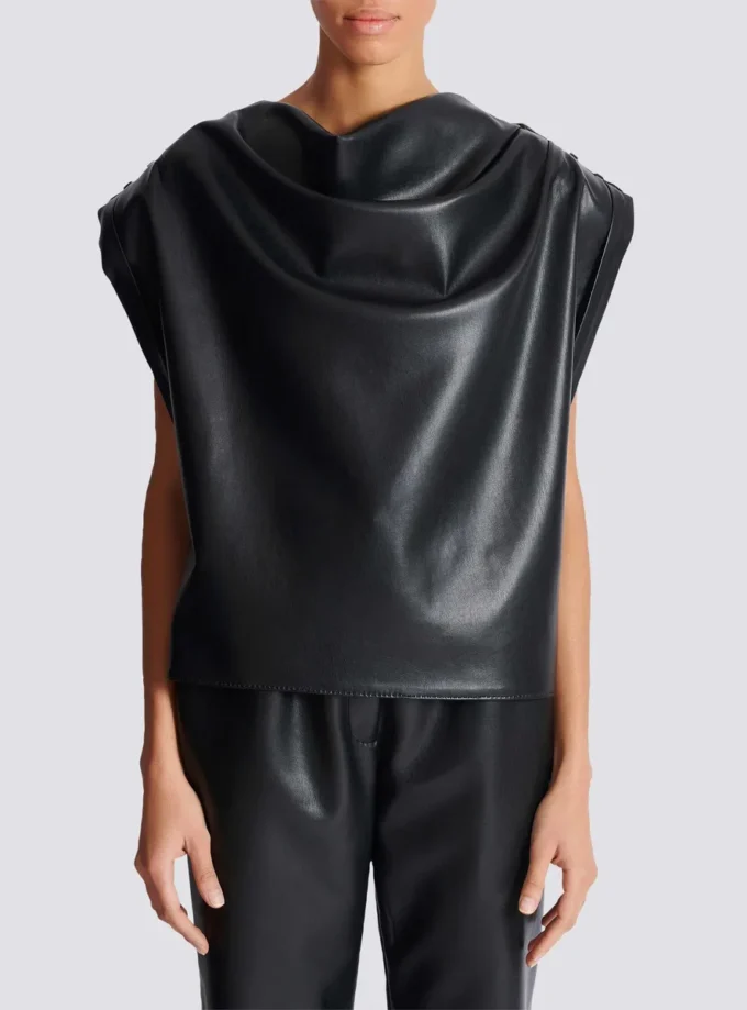 Faux leather draped top Faux leather draped top