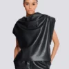 Faux leather draped top Faux leather draped top