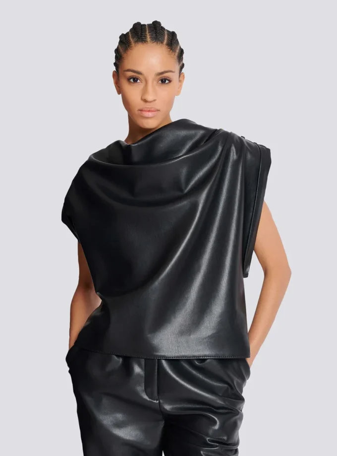 Faux leather draped top Faux leather draped top