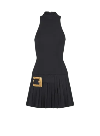 Flared grain de poudre dress with belt detail