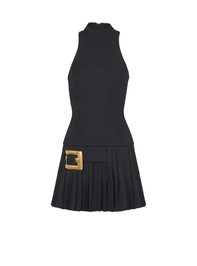 Flared grain de poudre dress with belt detail