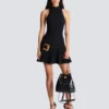 Flared grain de poudre dress with belt detail