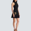 Flared grain de poudre dress with belt detail