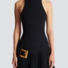 Flared grain de poudre dress with belt detail