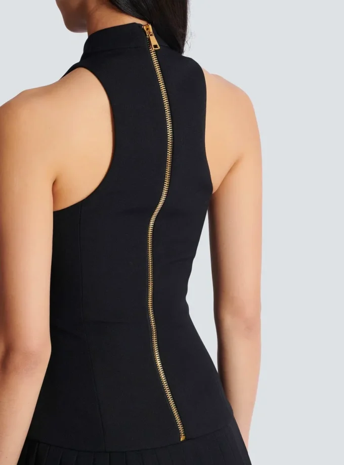 Flared grain de poudre dress with belt detail