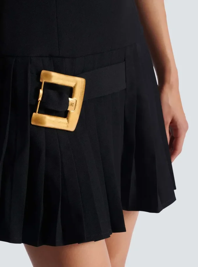 Flared grain de poudre dress with belt detail