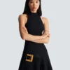 Flared grain de poudre dress with belt detail