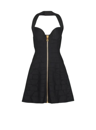 Flared halterneck dress in crocodile knit
