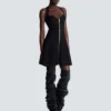 Flared halterneck dress in crocodile knit