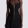 Flared halterneck dress in crocodile knit