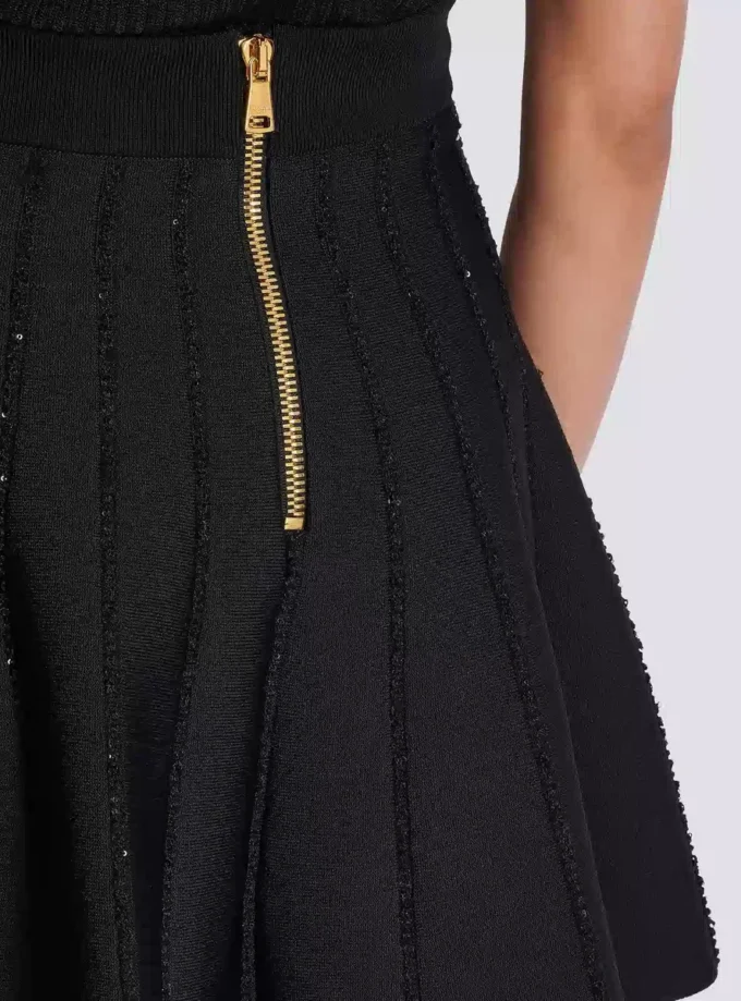 Flared knit skirt with sparkly stripes Flared knit skirt with sparkly stripes