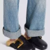 Flat leather and faux fur mules Flat leather and faux fur mules
