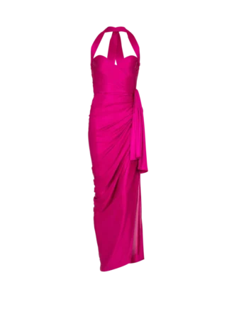 Flowing draped interlock jersey dress