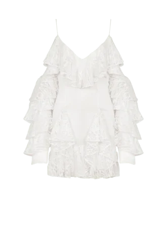 Flowing dress with lace ruffles