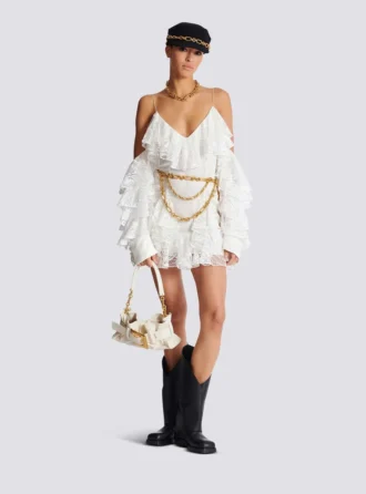 Flowing dress with lace ruffles