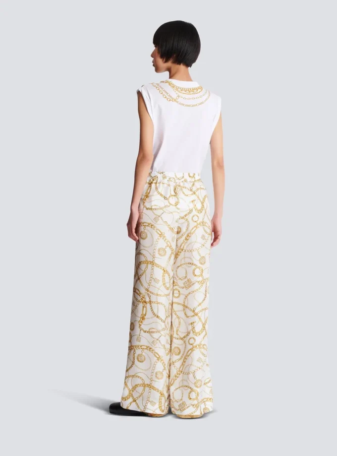 Flowing printed silk trousers with Balmain Chains pattern Flowing printed silk trousers with Balmain Chains pattern