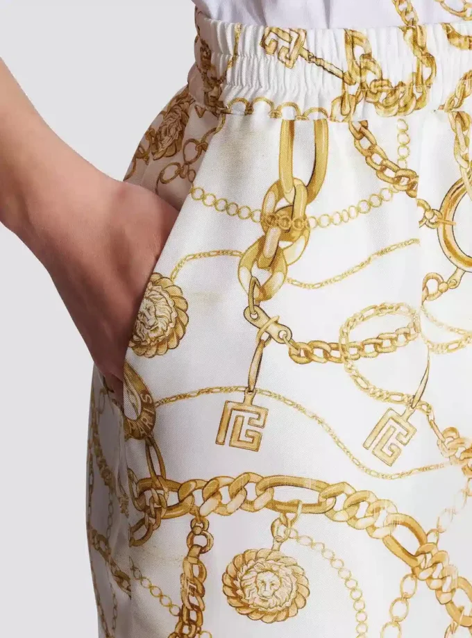 Flowing printed silk trousers with Balmain Chains pattern Flowing printed silk trousers with Balmain Chains pattern