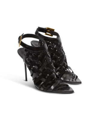 Fringed patent leather sandals