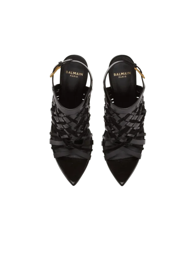 Fringed patent leather sandals