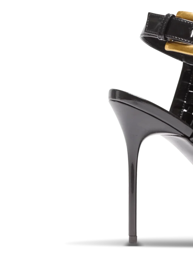 Fringed patent leather sandals