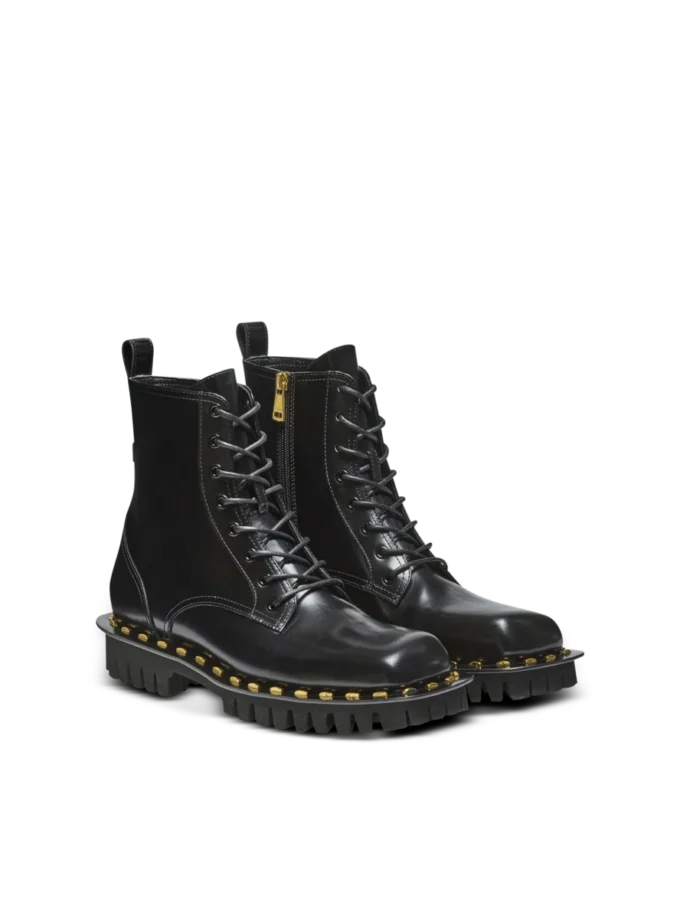 Glazed leather army boots