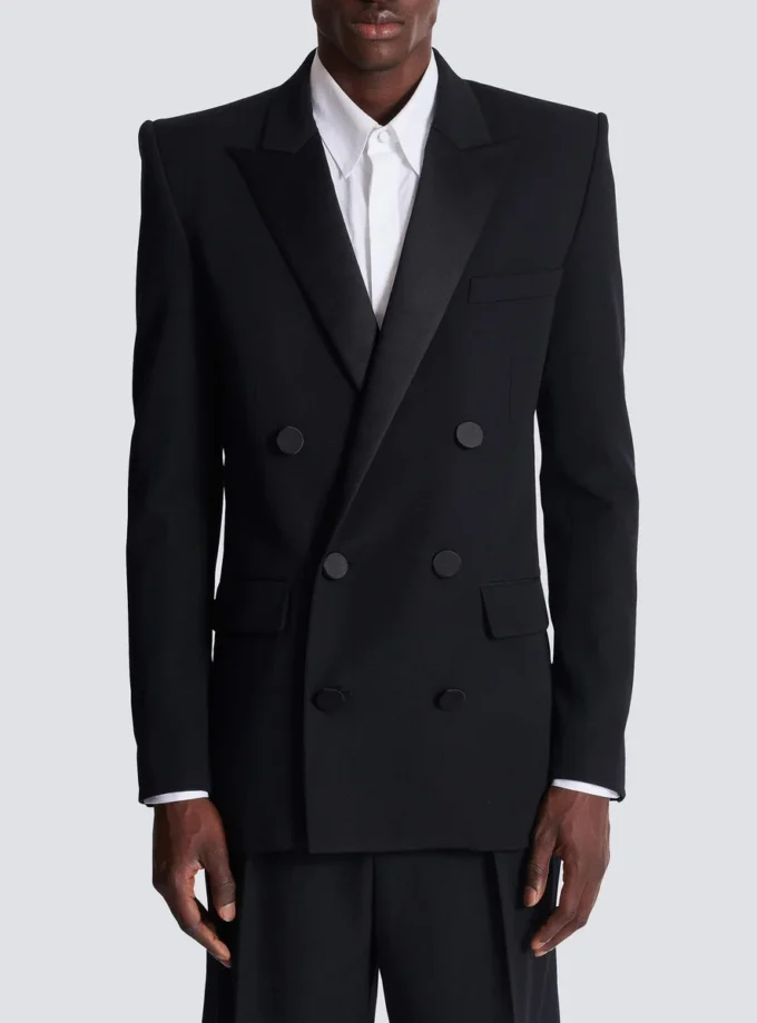 Grain de poudre blazer with satin lapels