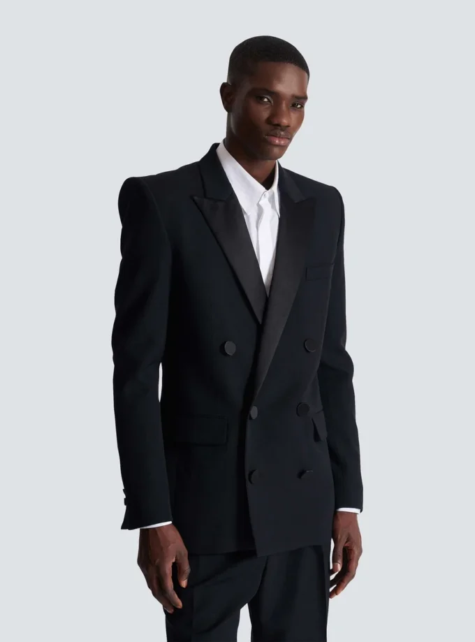 Grain de poudre blazer with satin lapels