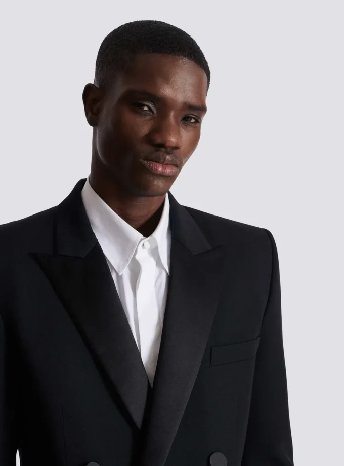 Grain de poudre blazer with satin lapels