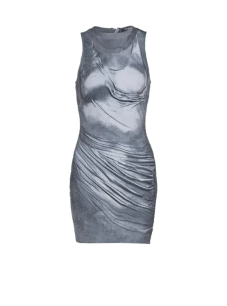 Halterneck draped trompe-l’œil strass dress