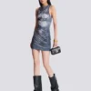 Halterneck draped trompe-l’œil strass dress