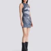 Halterneck draped trompe-l’œil strass dress