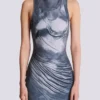Halterneck draped trompe-l’œil strass dress