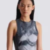 Halterneck draped trompe-l’œil strass dress