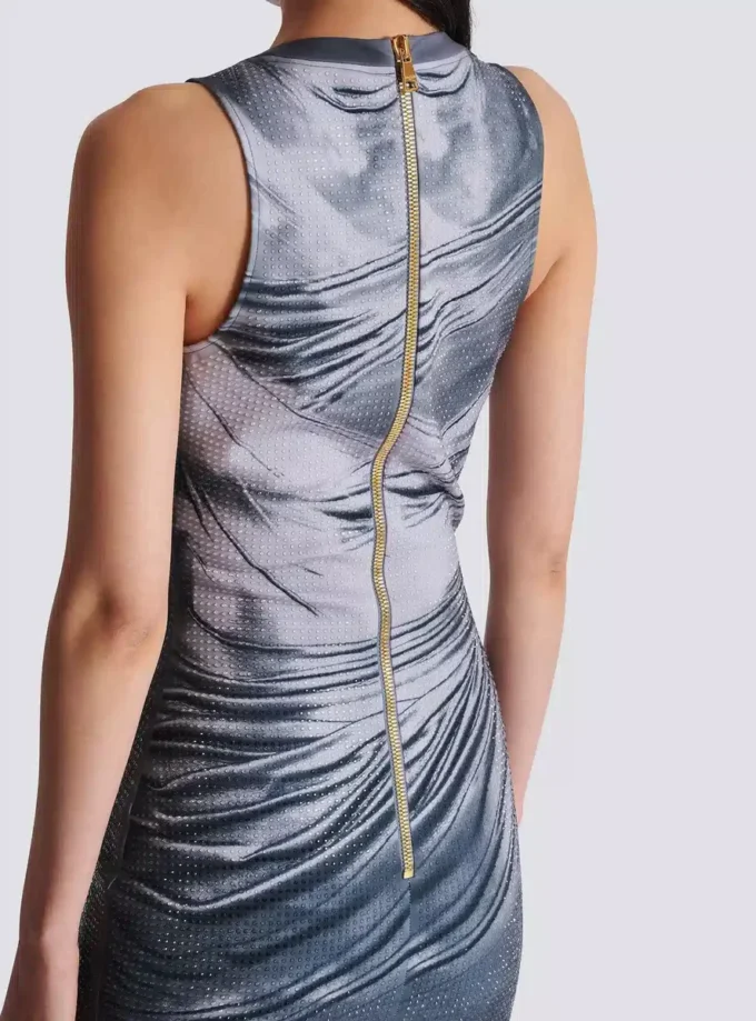 Halterneck draped trompe-l’œil strass dress