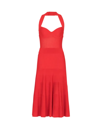 Halterneck pleated knit midi dress