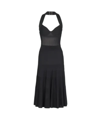 Halterneck pleated knit midi dress