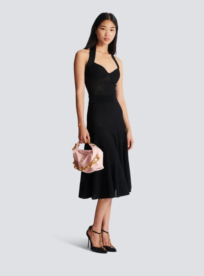 Halterneck pleated knit midi dress Halterneck pleated knit midi dress