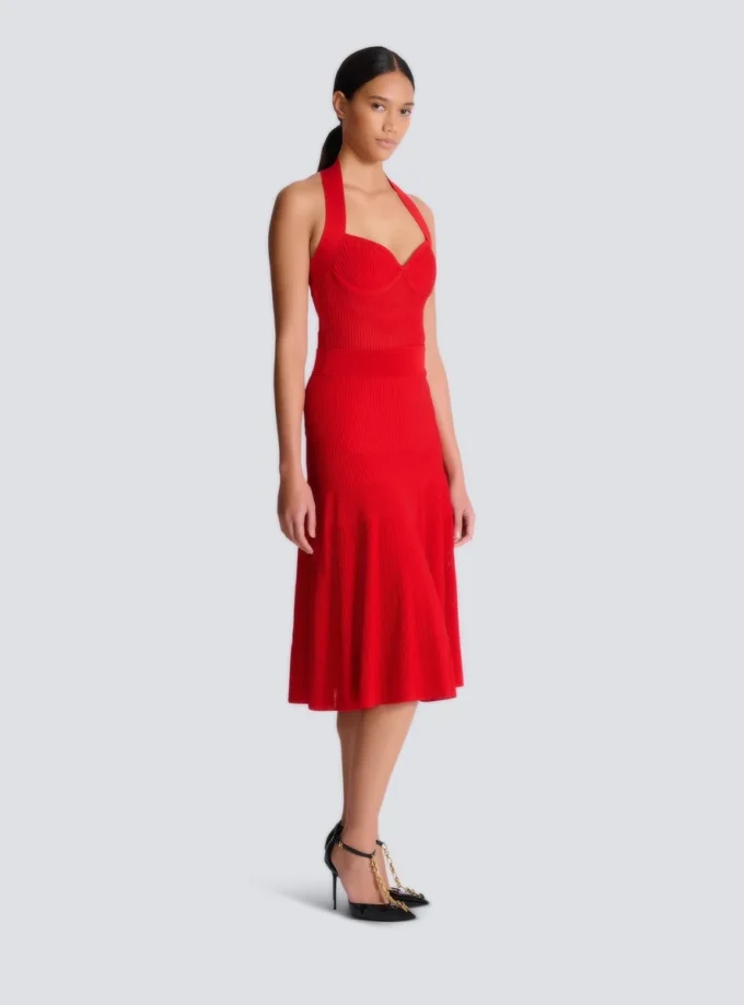 Halterneck pleated knit midi dress Halterneck pleated knit midi dress