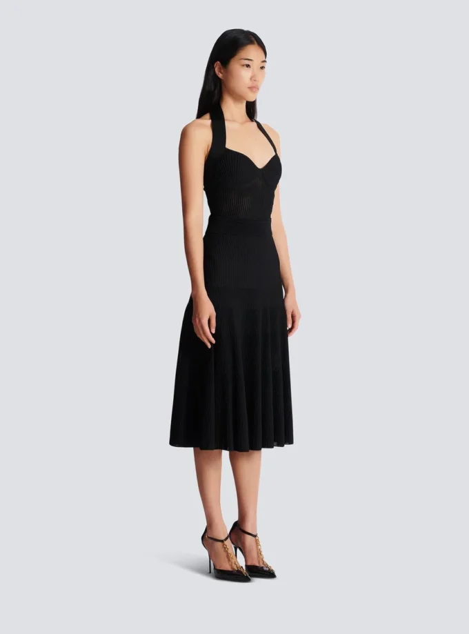 Halterneck pleated knit midi dress Halterneck pleated knit midi dress