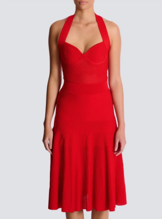 Halterneck pleated knit midi dress Halterneck pleated knit midi dress