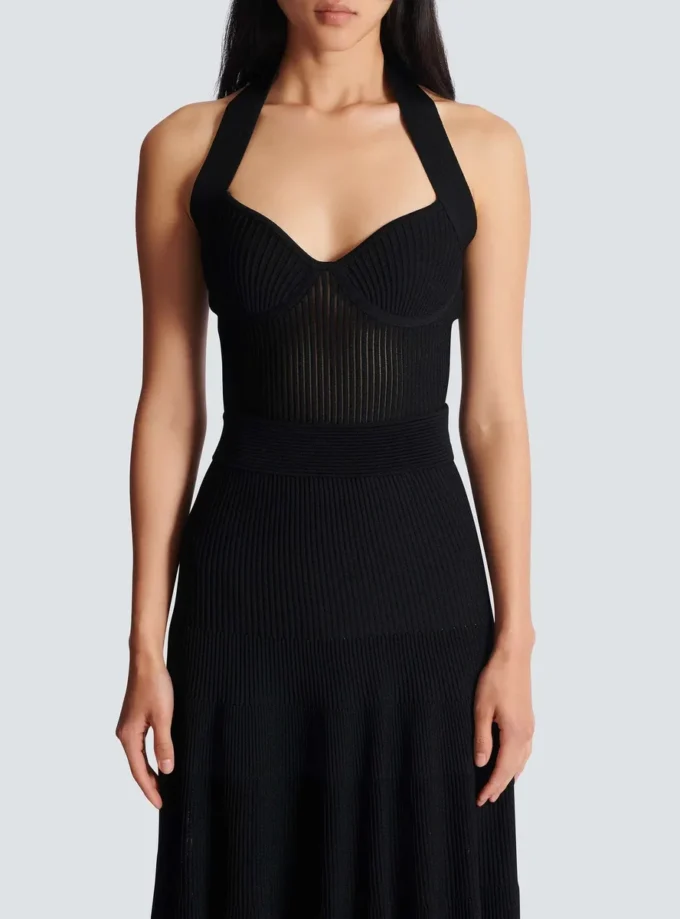 Halterneck pleated knit midi dress Halterneck pleated knit midi dress