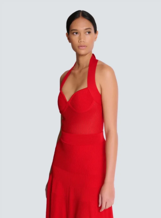 Halterneck pleated knit midi dress Halterneck pleated knit midi dress