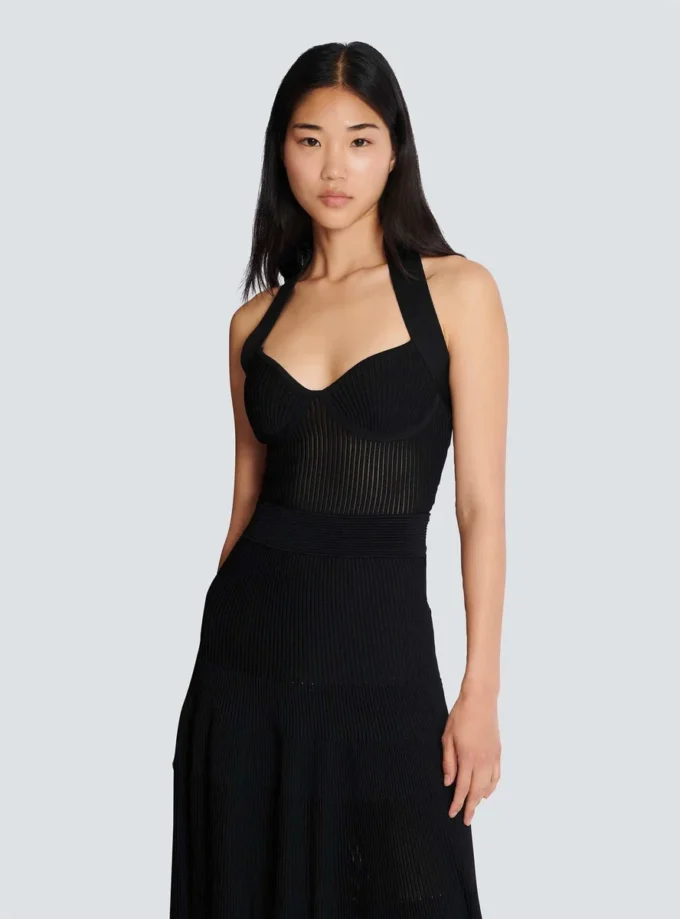 Halterneck pleated knit midi dress Halterneck pleated knit midi dress