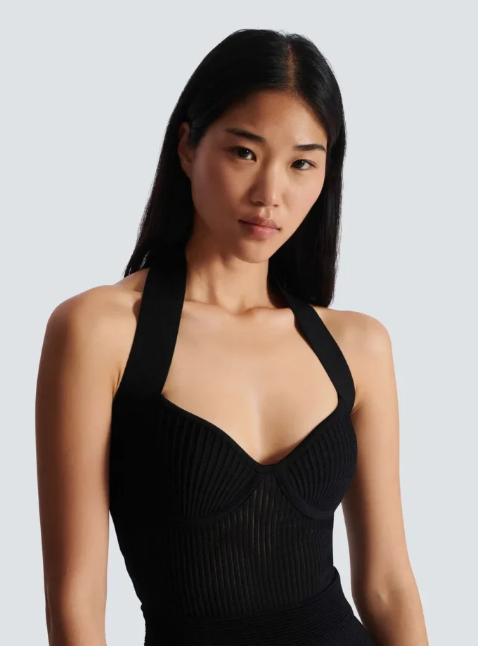 Halterneck pleated knit midi dress Halterneck pleated knit midi dress