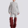 High-neck ribbed knit jumper
