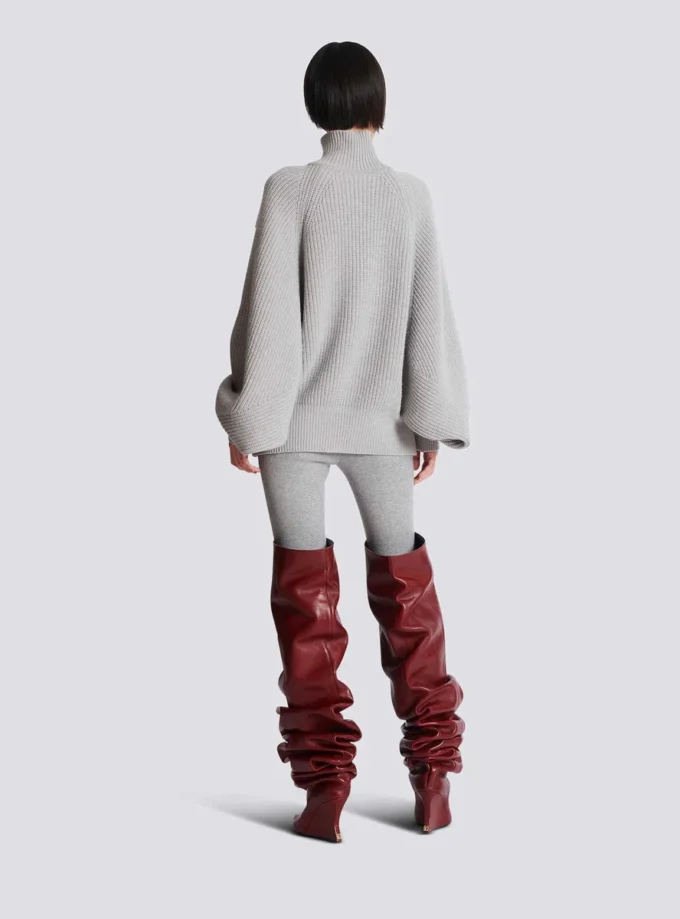 High-neck ribbed knit jumper