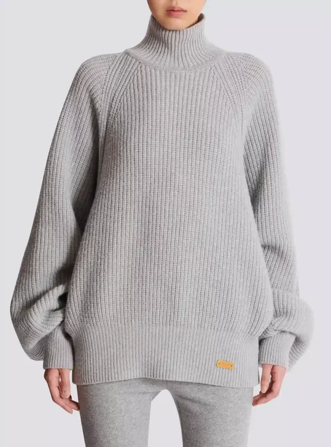 High-neck ribbed knit jumper