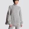 High-neck ribbed knit jumper