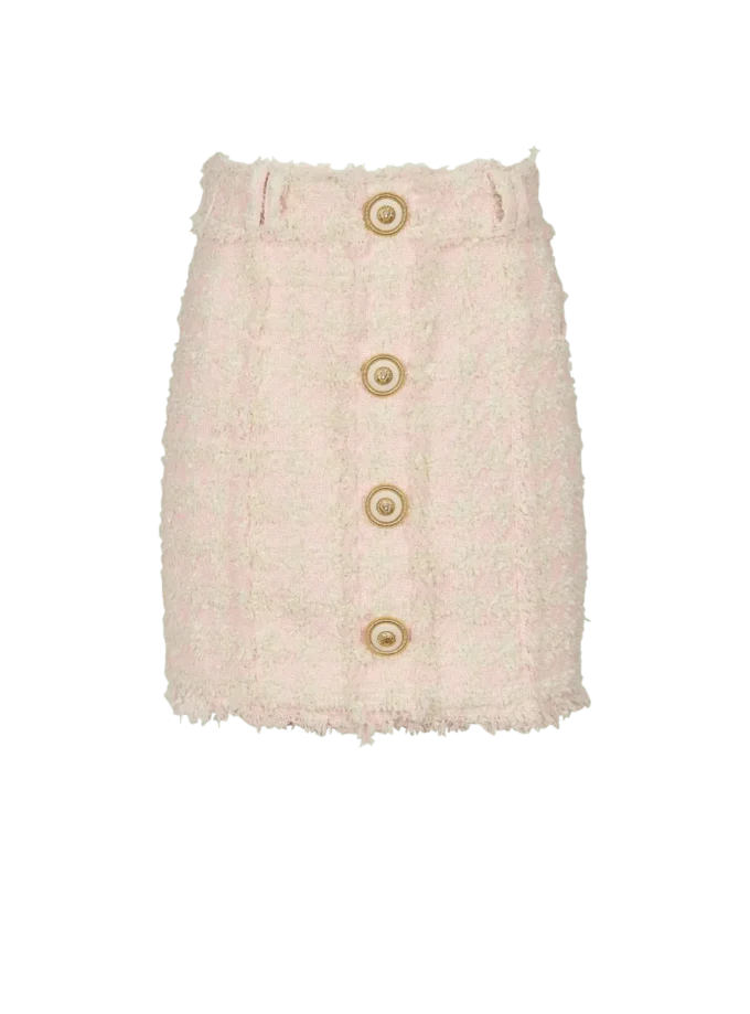 High-waist buttoned tweed mini skirt
