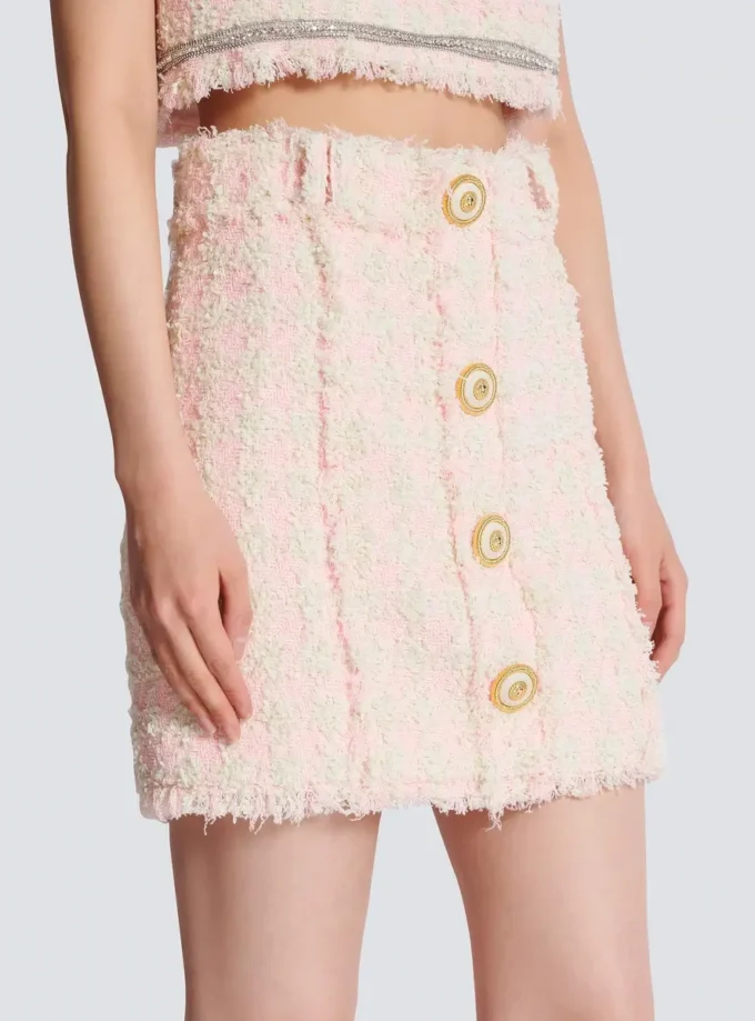 High-waist buttoned tweed mini skirt